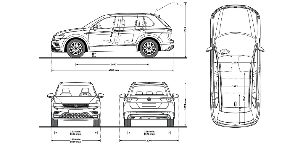 Габаритные размеры Фольксваген Тигуан: кузов, колеса, багажник